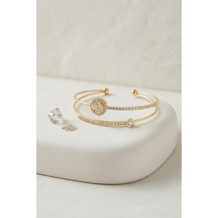 Gold Renk Zirkon Taşlı Kadın Bileklik 5886
