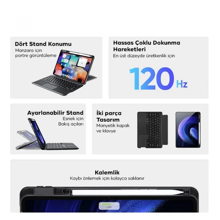 DUX DUCIS Samsung Galaxy Tab S9 + Ayrılabilir Bluetooth Klavye Touchpad PU Deri Kılıf-(5775)