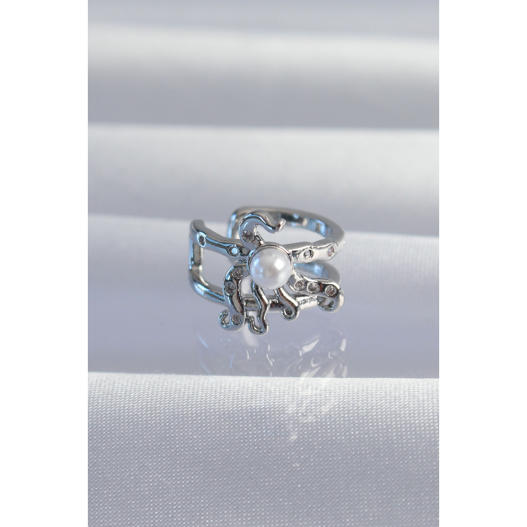 Pirinç Gümüş Renk İncili Ahtapot Earcuff Küpe 5886