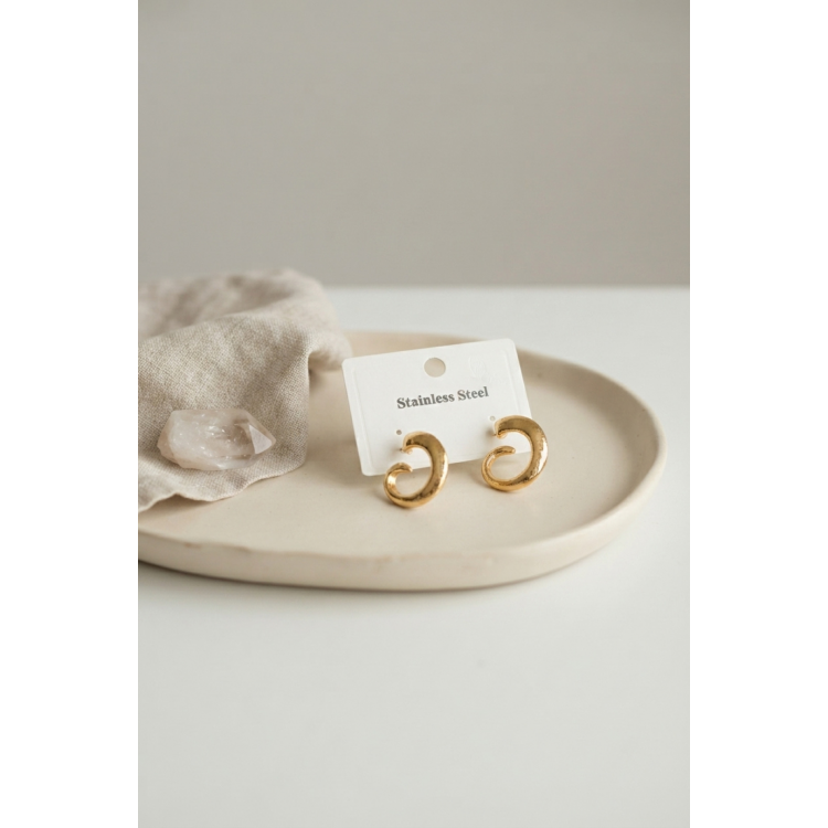 316L Çelik Gold Renk Vintage Kıvrımlı Halka Model Küpe 5886