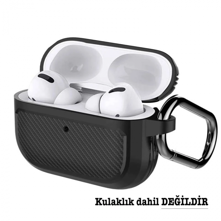 ALLY Karbon Fiber AirPods Pro Kulaklık Kancalı Silikon Koruma Kılıfı-(5775)