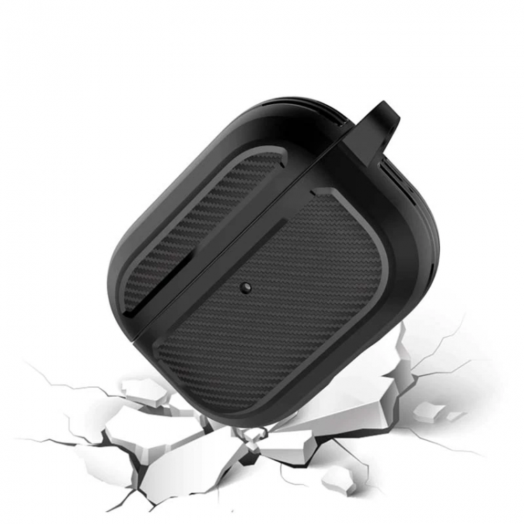 ALLY Karbon Fiber AirPods Pro Kulaklık Kancalı Silikon Koruma Kılıfı-(5775)