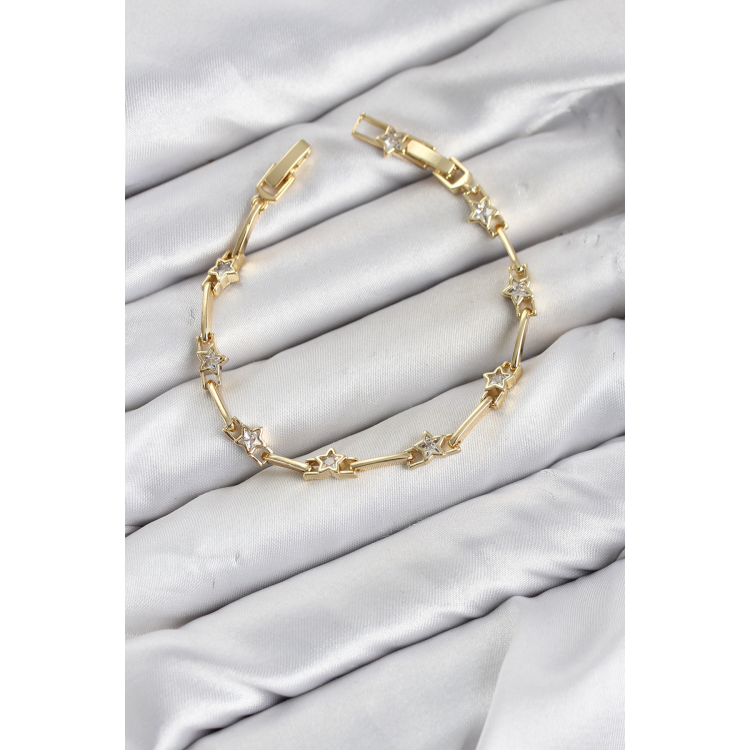 CM Gold Renk Yıldız Model Zirkon Taşlı Pirinç Kadın Bileklik 5886