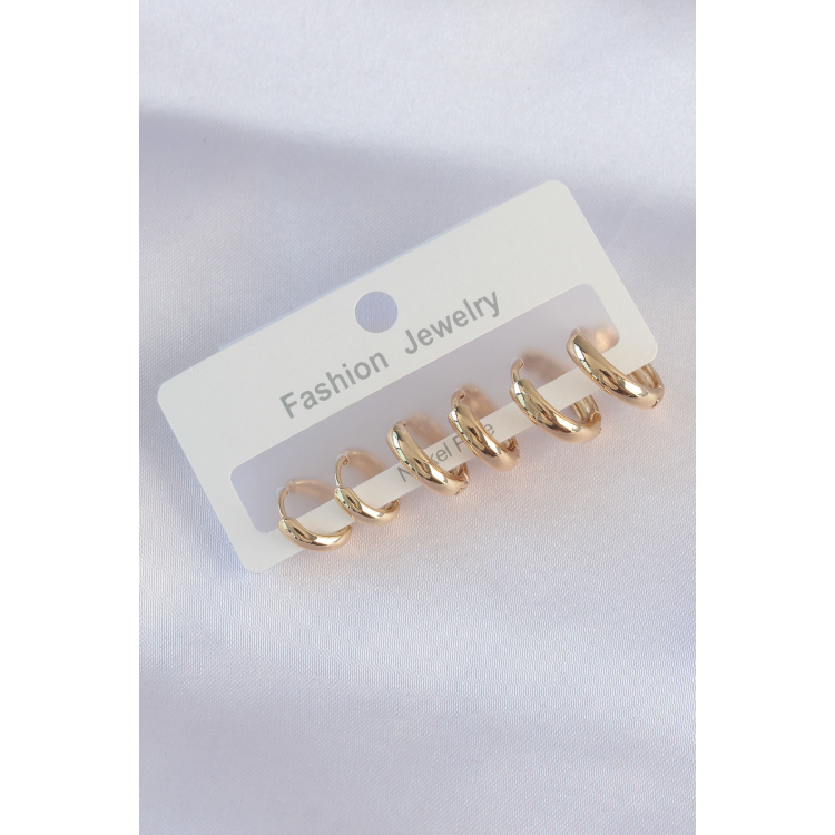 Pirinç Gold Renk Oval Bombeli Küpe Seti 5886