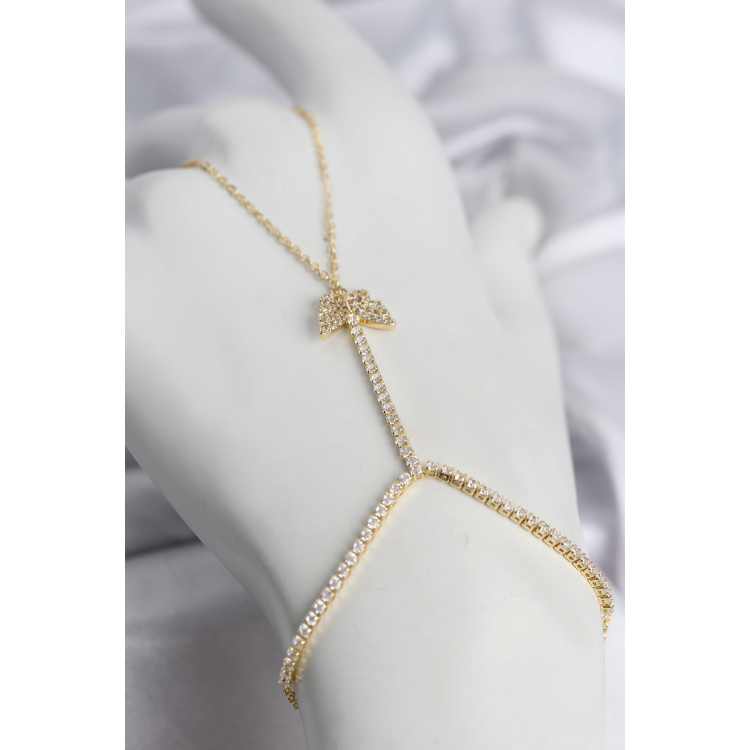 Gold Renk Pirinç Zirkon Taşlı Kelebek Model Şahmeran 5886