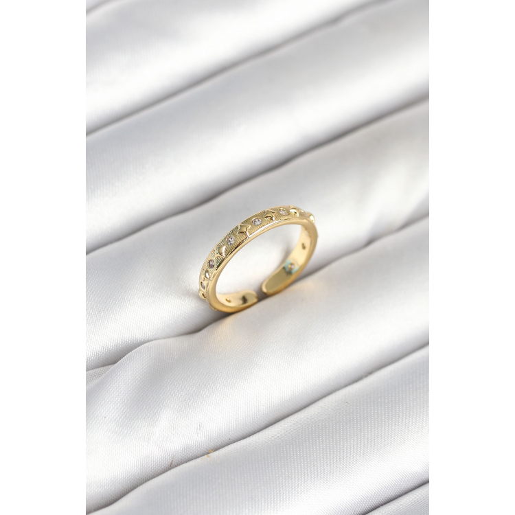 Pirinç Gold Renk Zirkon Taşlı Kadın Yüzük 5886