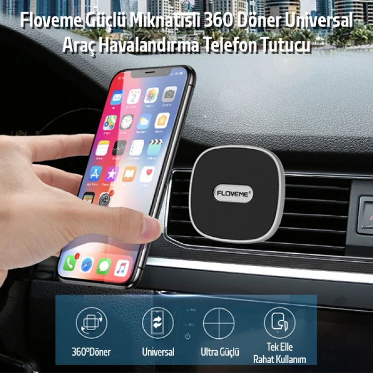 Floveme Güçlü Mıknatıslı 360 Döner Universal Araç Havalandırma Telefon Tutucu-(5775)