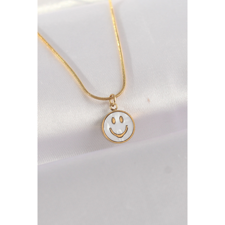 316L Çelik Zincir Altın Renk Mermer Desenli Minimal Smile Kolye 5886
