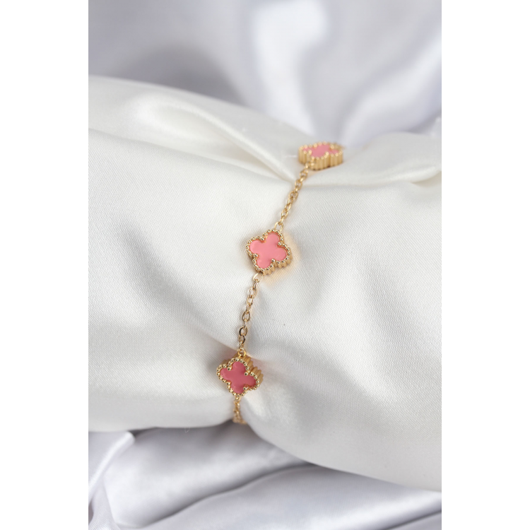 316L Çelik Gold Renk Pembe Baby Boy Yonca Kadın Bileklik 5886