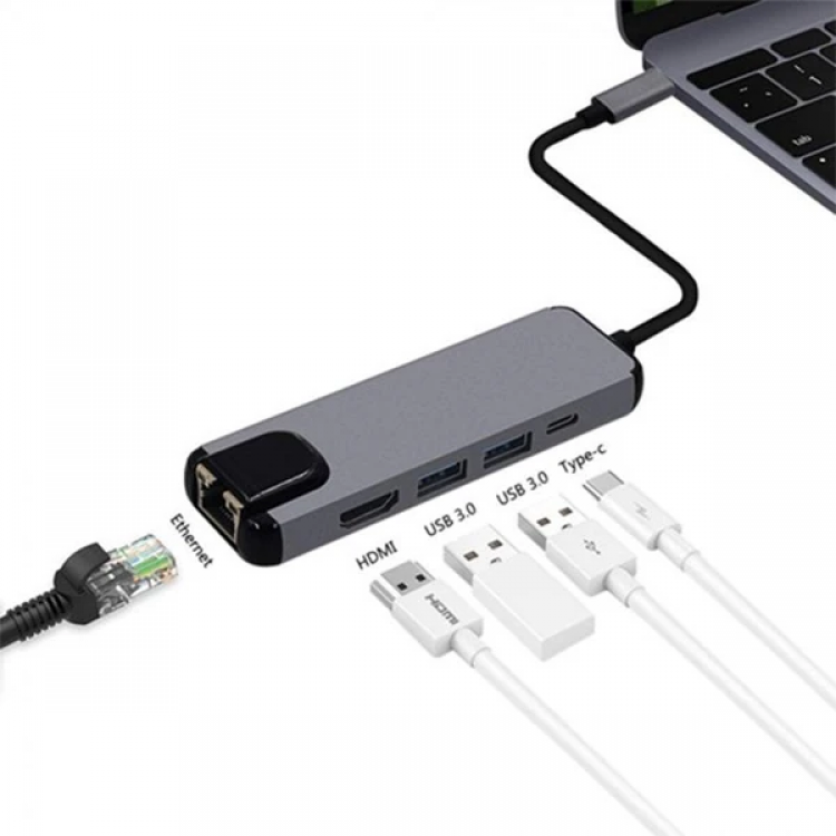 ALLY 5İN1  USB 3.1 Type C To HDMI 2xusb 3.0 RJ45 Ethernet Dönüştürücü Adaptör-(5775)