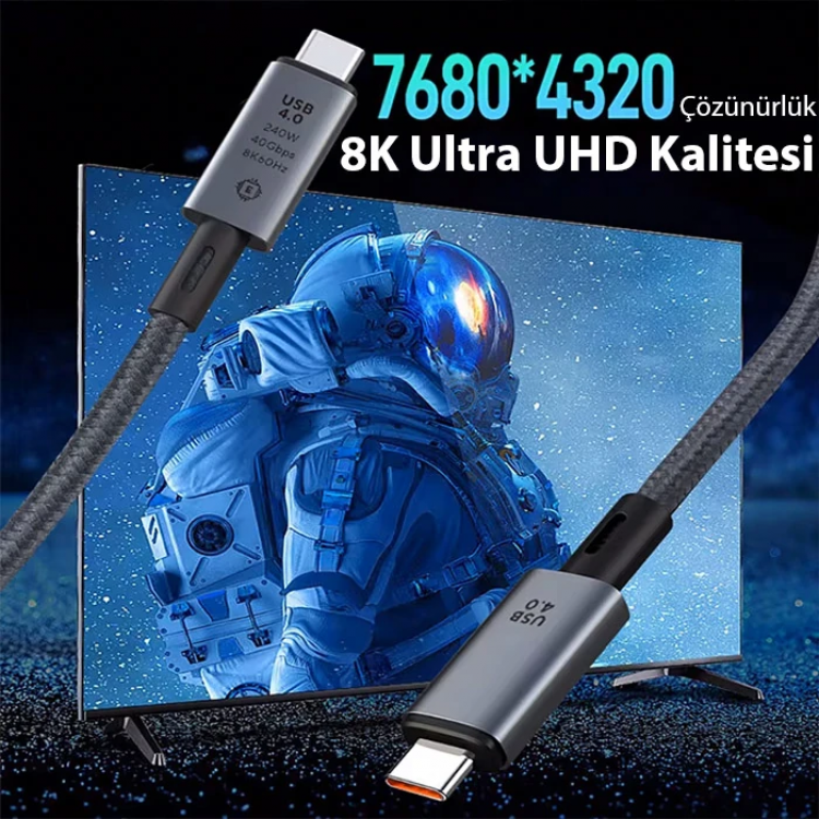 ALLY 40Gbps 240W Type-C 8K Görüntü ve Hızlı Data Şarj Kablosu-(5775)