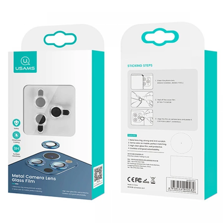 USAMS İphone 12 Pro Max 3D Metal Çerçeveli Kamera Lens Koruyucu-(5775)