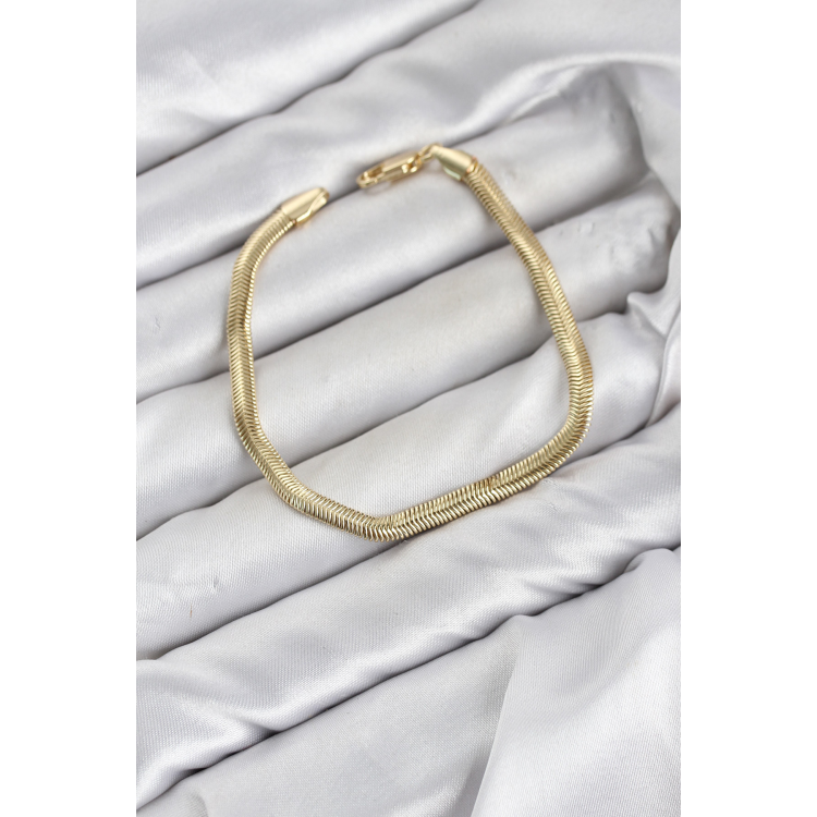 CM Yassı Yılan Zincir Model Gold Renk Pirinç Kadın Bileklik 5886