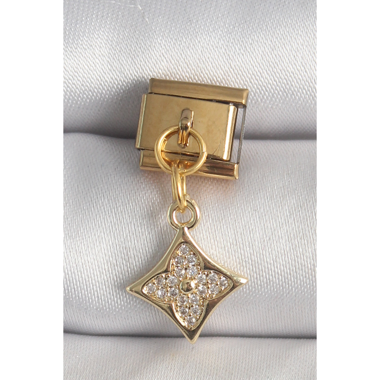 316L Çelik Gold Renk Sallantı Zirkon Taşlı Çiçek İşlemeli Nomination Charm 5886