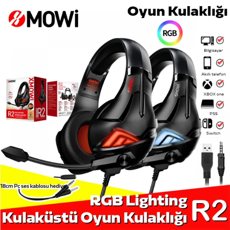 XMOWi R2 Gaming Mikrofonlu RGB Oyuncu Kulaklılığı Gurultu Engelleyici Kulaklik-(5775)