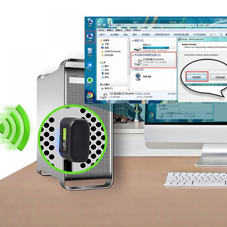 ALLY Çift Bant 600 Mbps 2.4 GHz +5 GHz USB Kablosuz Wifi Adaptör-(5775)