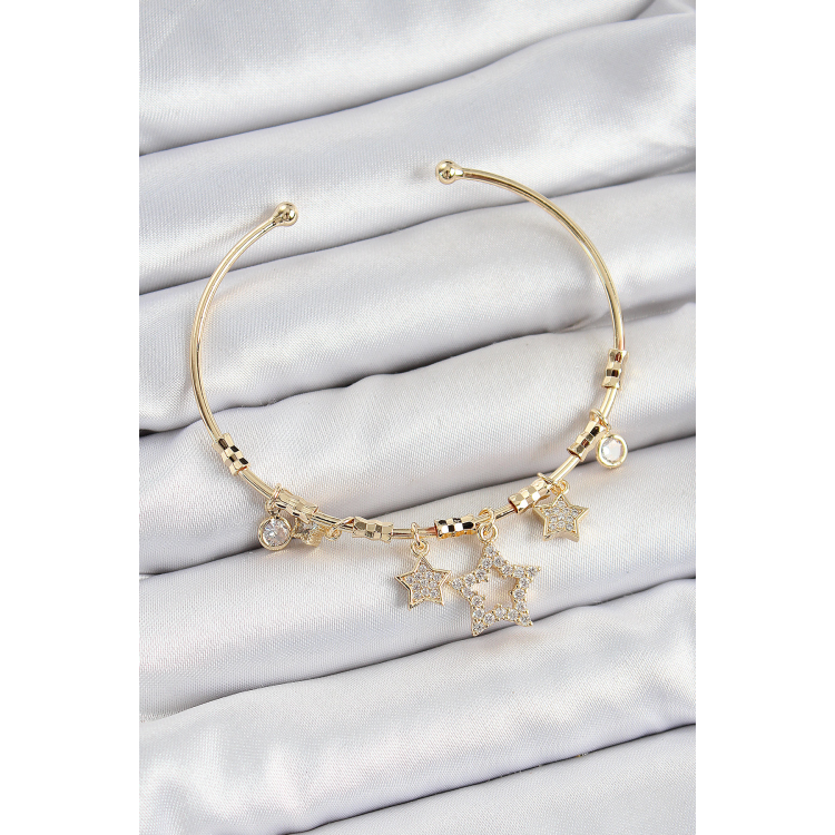 Pirinç Zirkon Taşlı Yıldız Model Gold Renk Charm Bileklik 5886