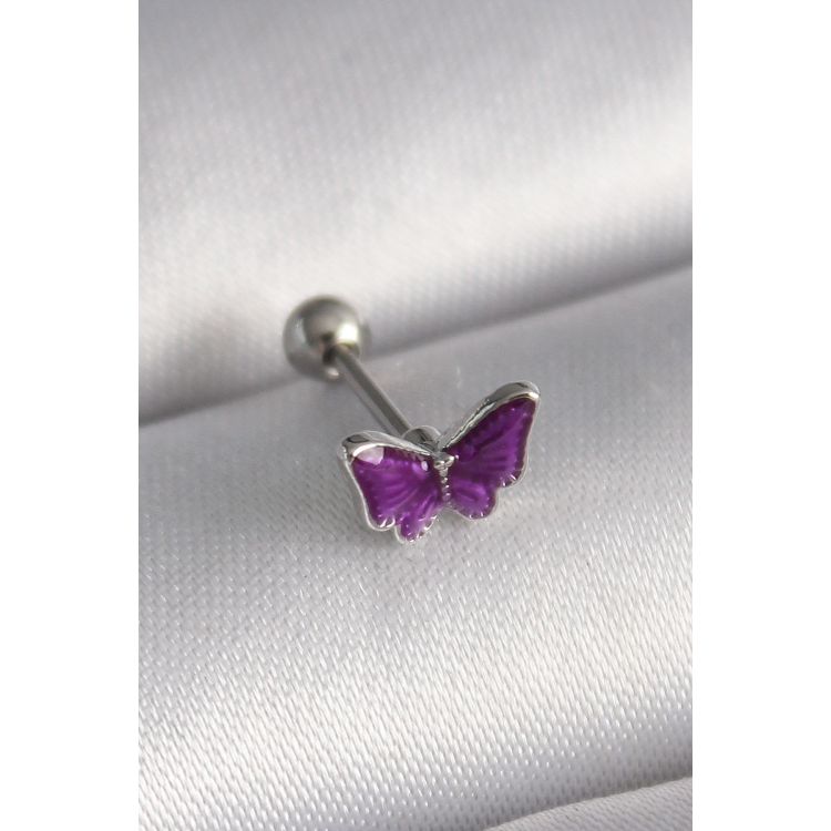 316L Çelik Gümüş Renk Mor Kelebek Model Tragus Piercing 5886