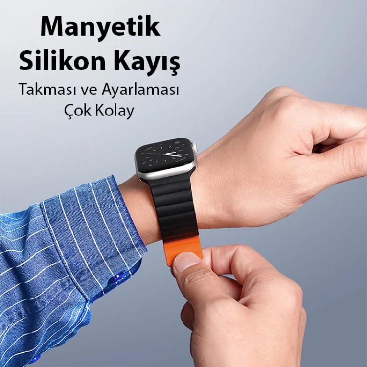 DUX DUCIS Apple Watch 38/40/41MM için Manyetik Zincir Versiyon PU Deri Kayış Kordon-(5775)