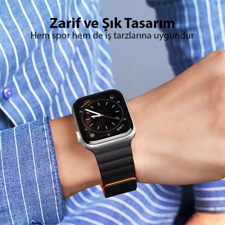 DUX DUCIS Apple Watch 38/40/41MM için Manyetik Zincir Versiyon PU Deri Kayış Kordon-(5775)