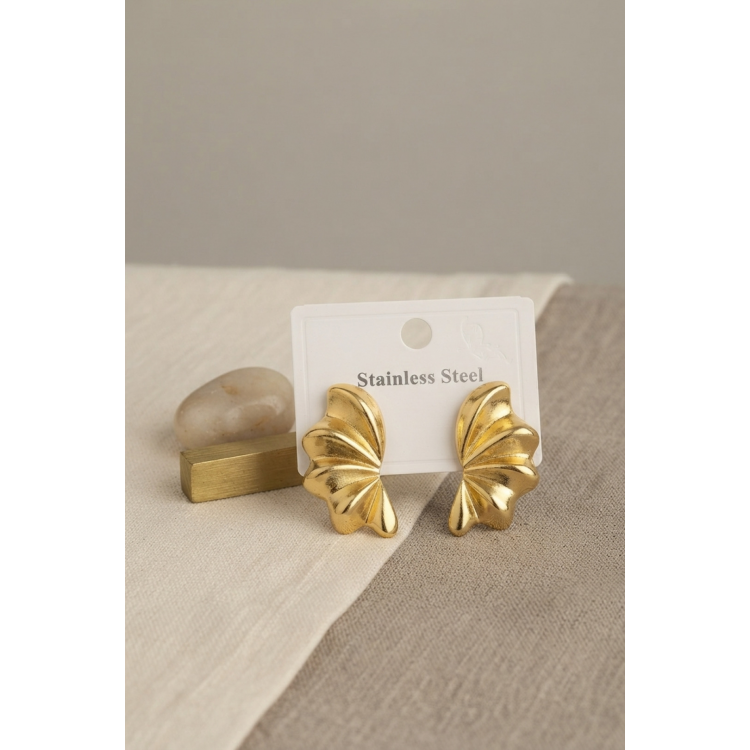 316L Çelik Gold Renk Vintage 3D Dalgalı Model Küpe 5886