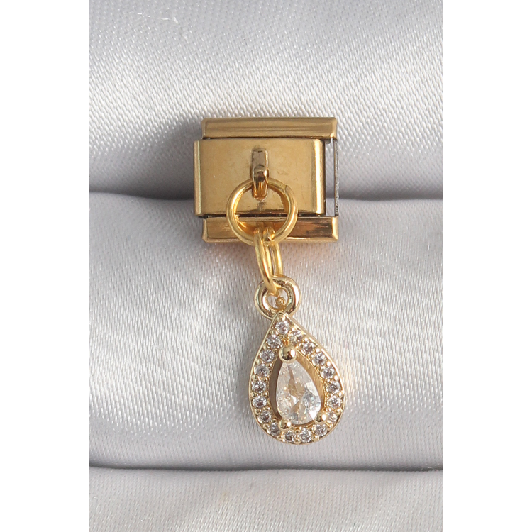 316L Çelik Gold Renk Sallantı Damla Zirkon Taşlı Nomination Charm 5886