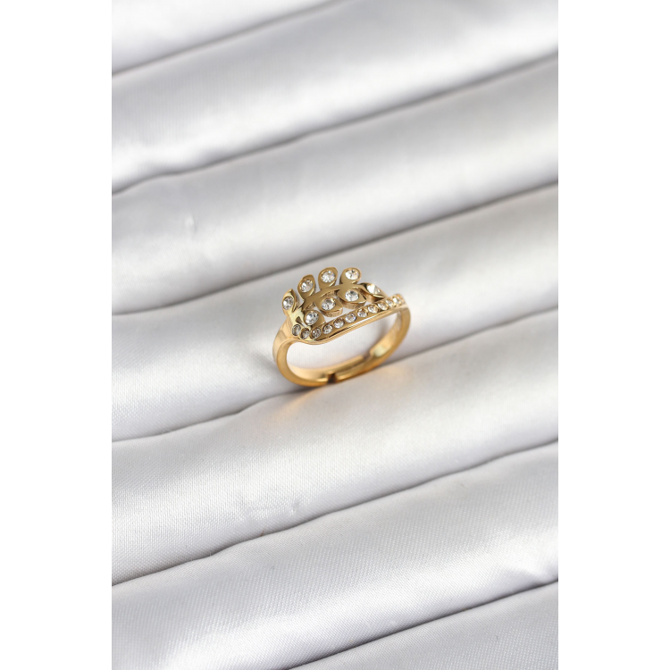 316L Çelik Gold Renk Zirkon Taşlı Kalp Model Kadın Yüzük 5886