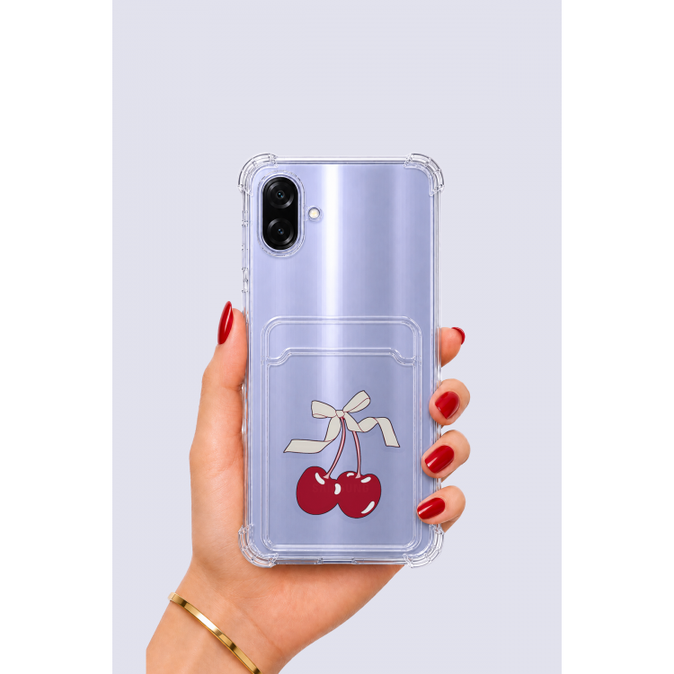 Samsung Galaxy A07 Kartlıklı Kiraz Desenli Kılıf