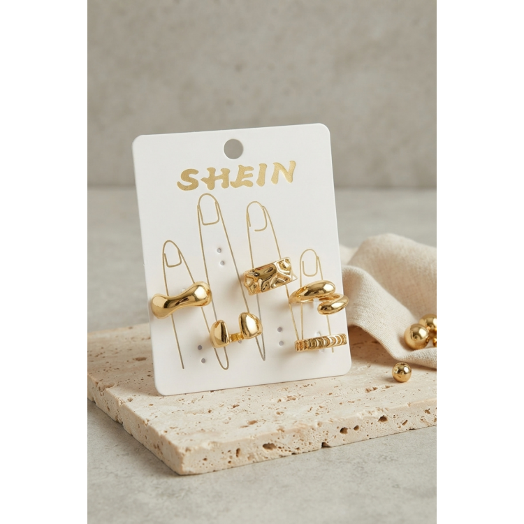 Gold Renk Pirinç Bohem Yüzük Kombini BYK4266 5886