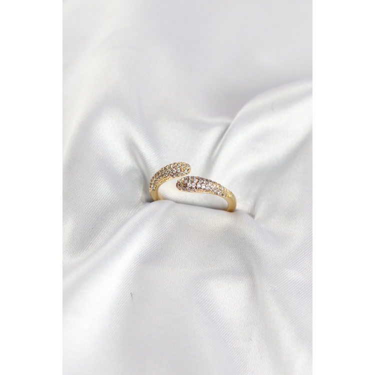 Zirkon Taşlı Gold Renk Pirinç Yüzük 5886