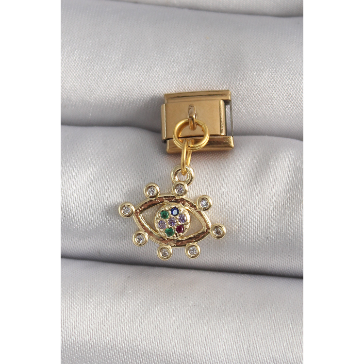 316L Çelik Gold Renk Sallantı Zirkon Taşlı Göz Model Nomination Charm 5886