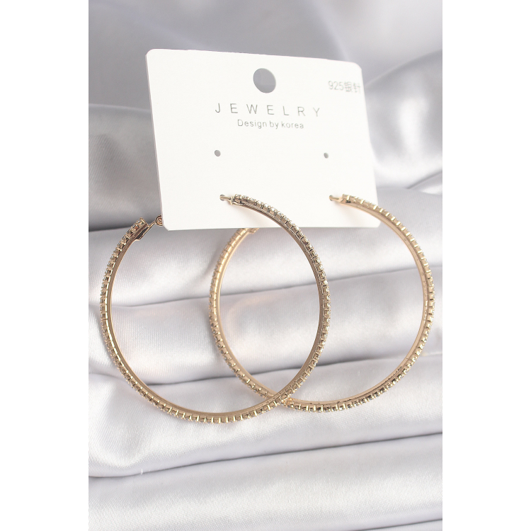 Pirinç Gold Renk Zirkon Taşlı Halka Model Kadın Küpe 5886
