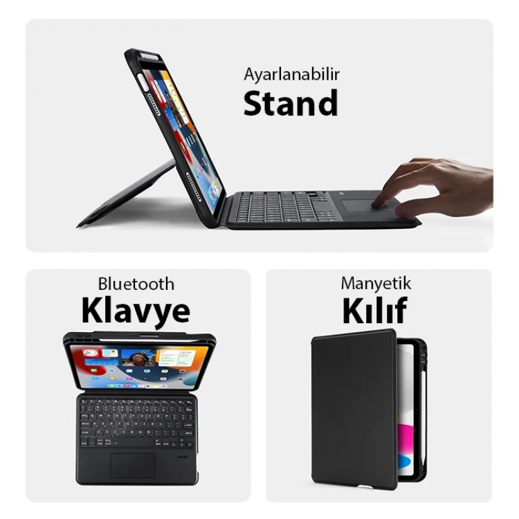 Dux Ducis iPad 10(2022) DK Series Kablosuz Bluetooth Klavye Touchpad Kılıf-(5775)