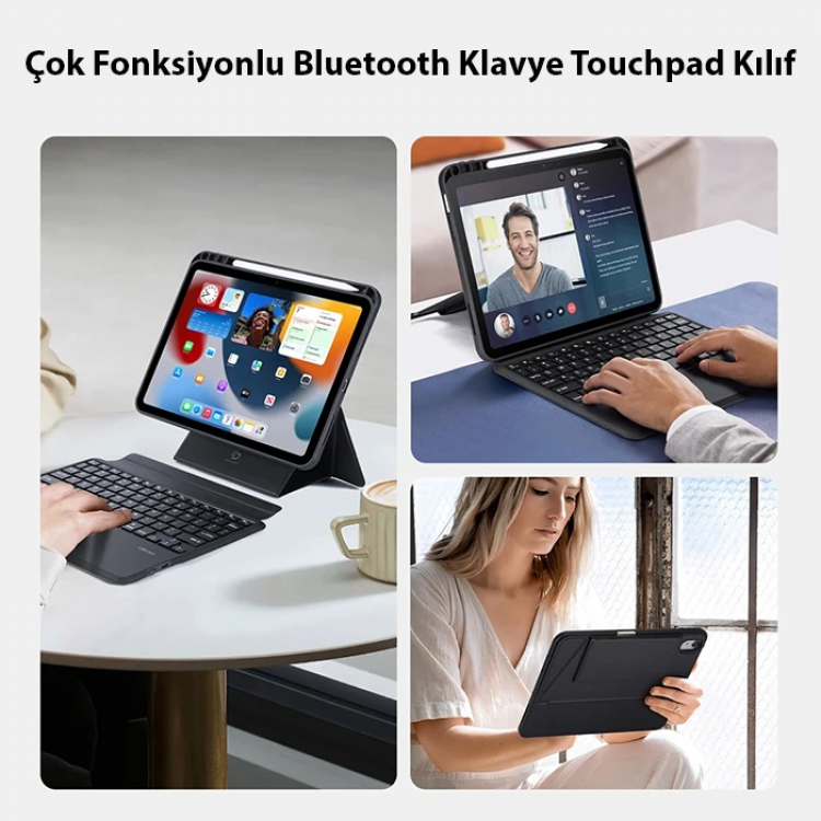 Dux Ducis iPad 10(2022) DK Series Kablosuz Bluetooth Klavye Touchpad Kılıf-(5775)