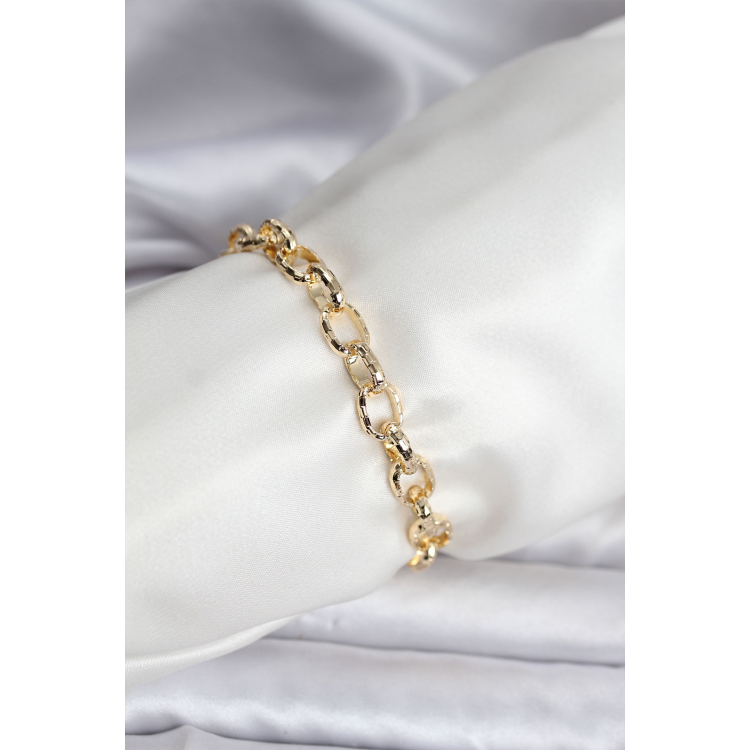 14K Gold Renk Kaplama Lazerli Zincir Model CM Kadın Bileklik 5886