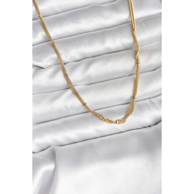 14K Gold Renk Kaplama Topçuk Zincirli Model CM Kadın Kolye 5886