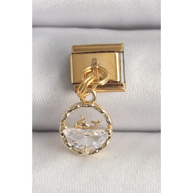 316L Çelik Gold Renk Sallantı Zirkon Taşlı Balina Model Nomination Charm 5886