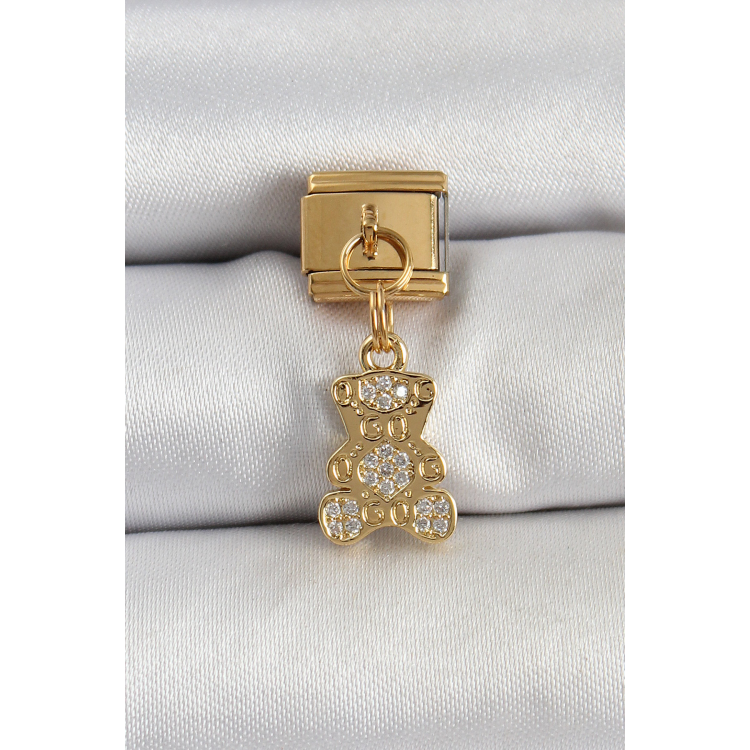 316L Çelik Sallantılı Zirkon Taşlı Ayıcık Model Gold Renk Nomination Charm 5886