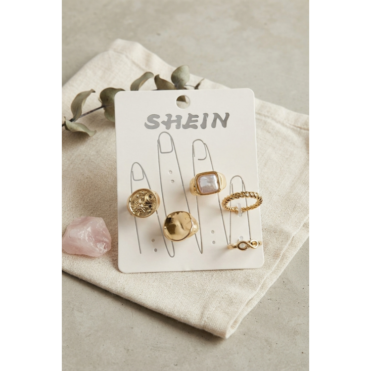 Gold Renk Pirinç Bohem Yüzük Kombini BYK4274 5886