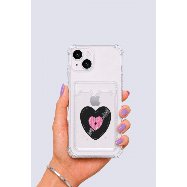 iPhone 14 Kartlıklı Vinly Desenli Kılıf