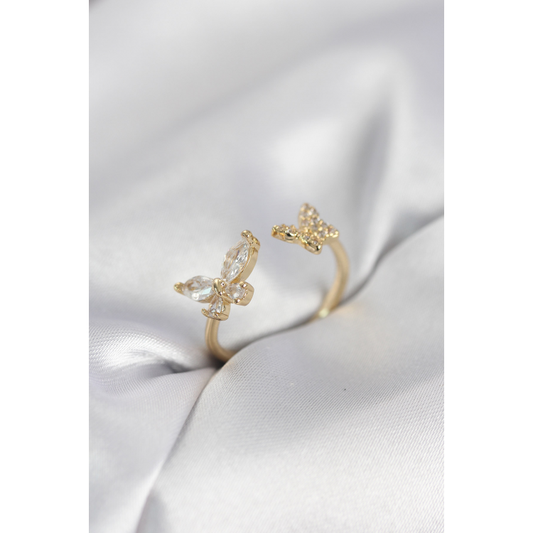 Kelebek Model Zirkon Taşlı Gold Renk Kadın Yüzük 5886