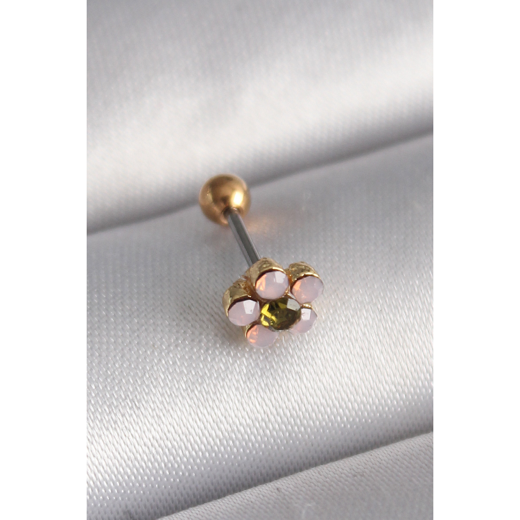 316L Çelik Gold Renk Zirkon Taşlı Çiçek Tragus Piercing 5886