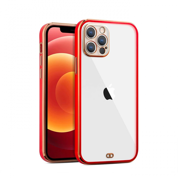 iPhone 12 Pro Max 6.7inç Gold Çerçeve Kamera Korumalı Bumper Kılıf-(5775)