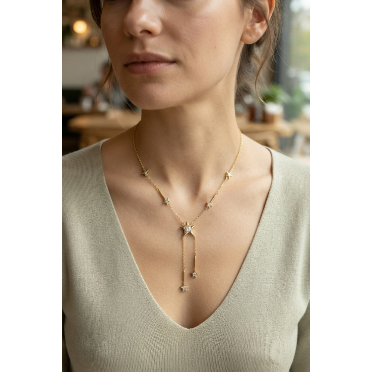 Pirinç Gold Renk Zirkon Taşlı Yıldız Model Kadın Kolye 5886