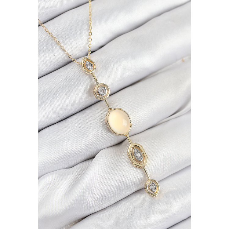 Pirinç Zincir Sarı Gold Renk Zirkon Taşlı Y Kolye 5886