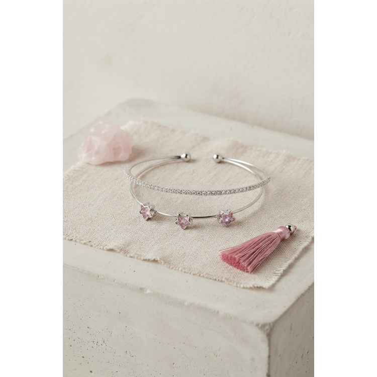 Pembe Yıldız Model Gold Renk Zirkon Taşlı Pirinç Bileklik 5886