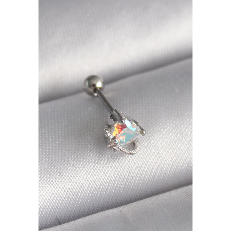 316L Çelik Gümüş Renk Zirkon Taşlı Kalp Tragus Piercing 5886