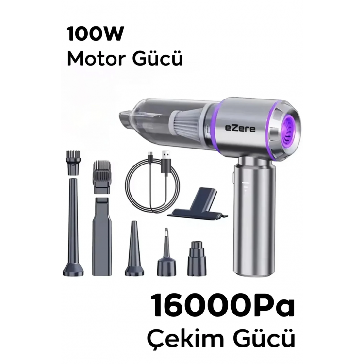 EZERE 16000pa Güçlü Portatif Taşınabilir Vakumlu Kablosuz Üflemeli Mini Araç Süpürgesi-(5775)