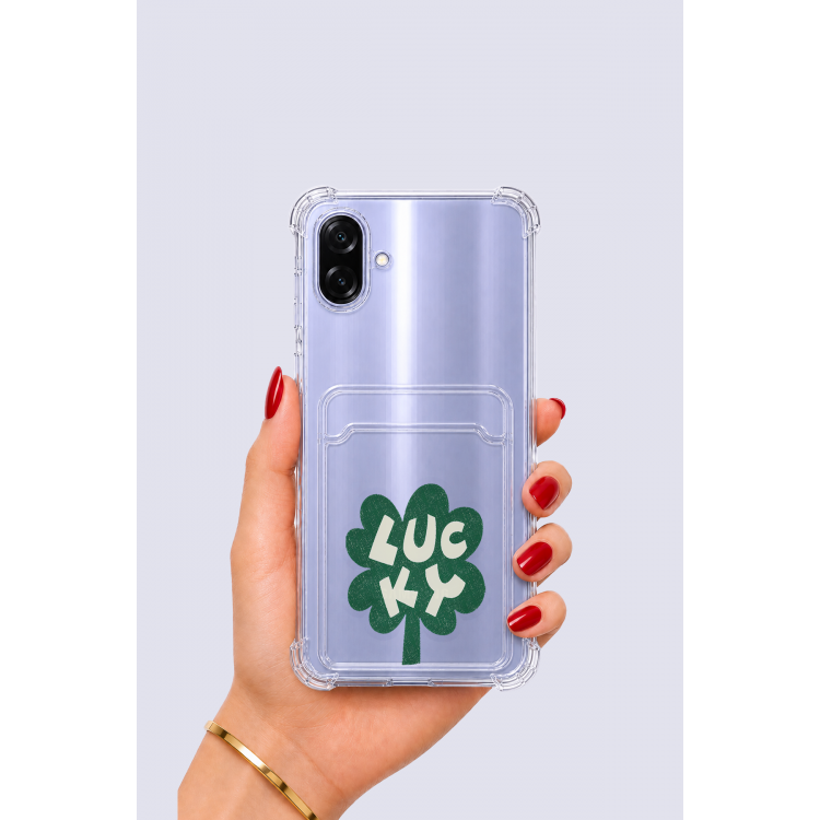 Samsung Galaxy A07 Kartlıklı Lucky Yonca Desenli Kılıf
