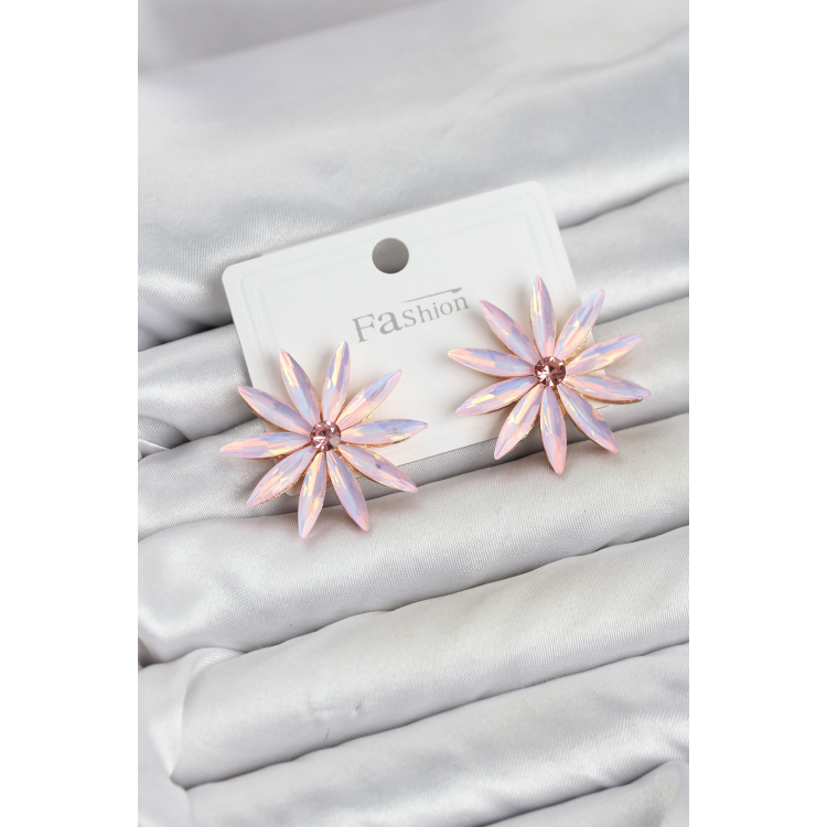 Pembe Kristal Taşlı Lotus Model Kadın Küpe 5886